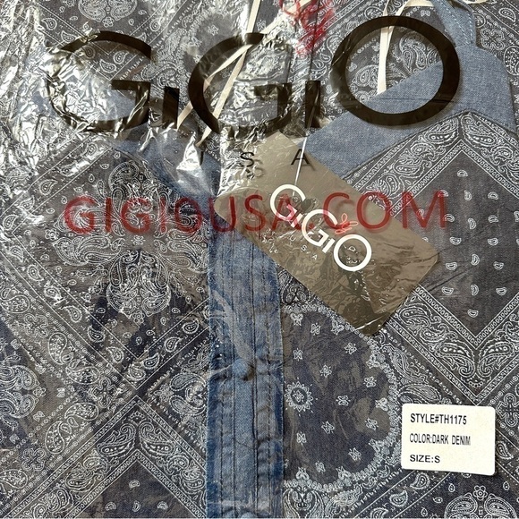 GiGiO USA Pattern Print Chambray Cotton Covered Button Tank S - Picture 7 of 7